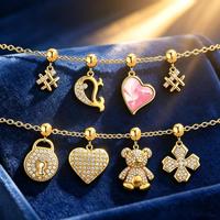 Pendentif Collier Alphabet en Acier Inoxydable Plaqué Or 18K Réglable 26 Lettres Breloques Zircon pour Fabrication de Colliers et Bracelets