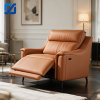 Chaise longue inclinable moderne en cuir véritable orange avec dossier réglable et design pliable pour salon et salle à manger – Confort optimal