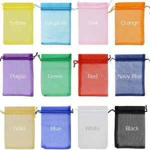 Sac en organza blanc personnalisé de grande taille, transparent et de haute qualité, avec cordon de serrage et ruban avec logo - Product Image 2