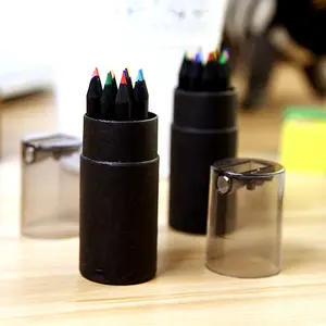 पेशेवर कलाकार ड्राइंग कस्टम 12 रंग पेंसिल ट्यूब पैकेजिंग 3.5 इंच मिनी काले लकड़ी रंगीन पेंसिल