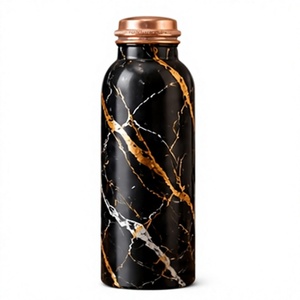 Modern Black Gold Marble Pattern <b>Copper</b> <b>Water</b> <b>Bottle</b> with <b>Copper</b> Lid Luxury Metal Drinkware - Product Image 1