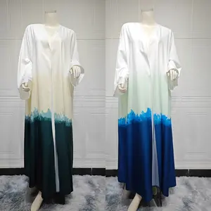 Vente chaude Kimono Abaya Dames Tie Dye Dégradé Robes Modeste Blouses Dubaï Abaya Femmes Robe Musulmane
