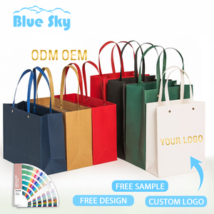 Özel perçin koyu mavi karton Tote çanta giyim kozmetik ambalaj kağıt torba iş sergi hediye Tote - Product Image 2