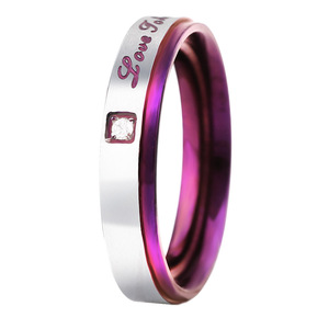 Anillos de Pareja de Acero Inoxidable con Diamante Morado Corte Princesa, Grabado de Amor, Regalo de San Valentín, Joyería Unisex - Product Image 3