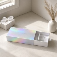 Boîte cadeau à tiroir blanc holographique irisé, impression personnalisée, rigide, coulissante, robuste, recyclable, qualité supérieure, vente en gros, directement de l'usine