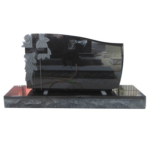 UNION STONE Jet Black Double Cross &amp; Roses Headstone Granite Tombstone Garden Tombstones and Monuments - Product Image 1