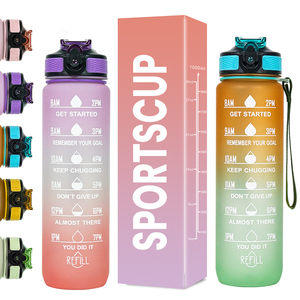 Bán buôn leakproof thể thao BPA free 1L 32oz waterbottle motivational chai nước với rơm và thời gian đánh dấu - Product Image 1
