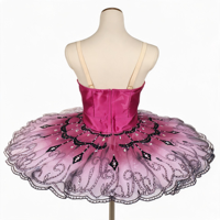 AL-T0962 Tutu de ballet fuchsia de luxe, costume de danse professionnel, broderie perlée à la main, tutu pancake pour la danse scénique adulte