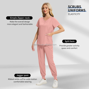 कस्टम 4 रास्ता स्ट्रेची स्पैन्डेक्स छोटी गर्दन जिपर जॉगर अस्पताल वर्दी महिला स्क्रब सेट - Product Image 1