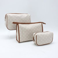 Sac cosmétique multifonction en PU, motif vintage, trousse de toilette imperméable avec bordure marron, sac de rangement de maquillage portable pour les voyages