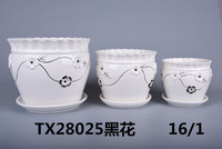 Pot de fleurs en céramique blanche élégante personnalisé, peint à la main, pour plantes d'intérieur, avec plateau