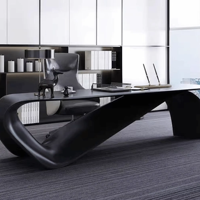 Bureau en surface solide Corian blanc, bureau électrique réglable en hauteur, design incurvé, table d'ordinateur pour la maison