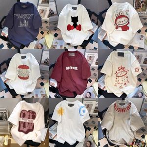 Camiseta Vintage de Verano, Informal, Holgada, de Manga Corta, Talla Grande, con Estampado de Letras y Parches, Transpirable, 100% Algodón, Venta al Por Mayor - Product Image 5