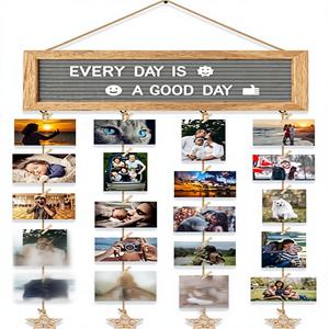 Décoration murale en bois et feutre, cadre <span class=keywords><strong>photo</strong></span> suspendu, 340 lettres, 30 pinces - DIY pour chambre d'étudiant, Noël, fête d'anniversaire - Product Image 1