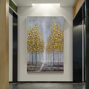 Abstracto 100% pintado a mano cuadro de arte de pared decorativo otoño bosque lienzo hecho a mano pintura árbol dorado pintura óleo lienzo arte - Product Image 5