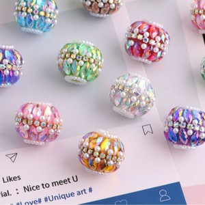 Perle Rotonde con Strass a Foro Largo, Perle Avvolte in Tessuto, Distanziatori per Penne Fai da Te, Portachiavi, Catenine per Telefono, Ciondoli per Borse, Accessori per Gioielli - Product Image 4