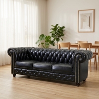 Amerikanisches Retro-Landhaus-Stil PU-Leder Modulares Ecksofa-Set 123 Kombination Dreisitzer Schwamm Chesterfield Wohnzimmer