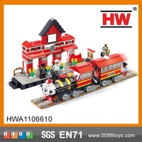 HW TOY ABS matériel bloc ville ensemble 464 pièces Mini Train couleur boîte 8 pièces plastique modélisation ensemble briques en plastique jouets plats