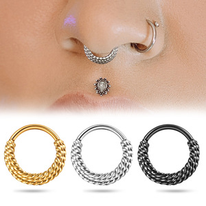 316L Stainless Steel Hinged Segment Ring | Twisted Rope Design Septum Rings Helix Daith Hoop <b>Earrings</b> | Hypoallergenic <b>Piercings</b> - Product Image 3