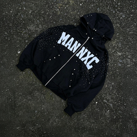 Sweat-shirts à capuche zippés amples 100 % coton pour hommes, personnalisés, de haute qualité, épais, avec patch brodé et strass