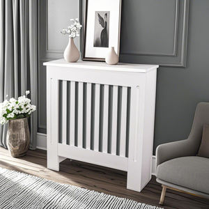 Cubierta de radiador blanca de madera maciza antigua Gabinete de cubierta de calefacción - Product Image 1