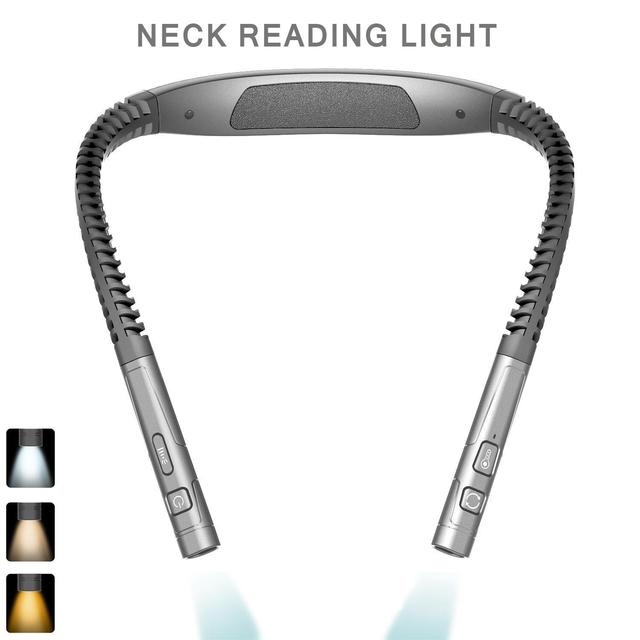 USB Rechargeable Portable LED Modern Book Reading Lamp 3 Dimming Brightness Eye-Caring Neck Hanging Lamp Warm White Light