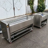 Multifunctionele automatische groentewas- en schilmachine, borstelrol van 304 roestvrij staal voor wortelgroenten