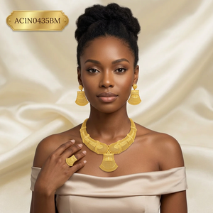 New Designer African Nigerian <b>Statement</b> <b>Necklace</b> Set Gold Plated Geometric Jewelry Fashion - Product Image 3