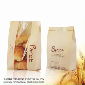 Bolsas de pan de papel degradable para panadería Lisa marrón personalizada paquete de papel Kraft embalaje de pan OEM impresión flexográfica reciclable 2kg