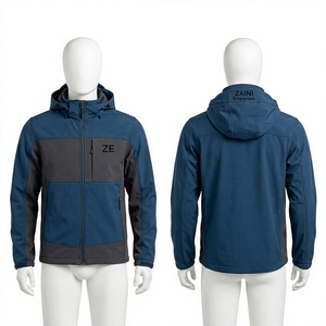 Chaqueta Bomber con Capucha, Resistente al Viento, de Poliéster/Nailon Premium de 320 GSM, Azul Gris con Paneles en Contraste, Logotipo Personalizado, Unisex, Invierno - Product Image 1
