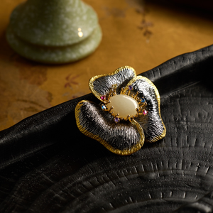 Broche de Flor de Dos Tonos de Jade Hetian Natural de Lujo, Chapado en Oro de 18K, con Múltiples Gemas, para Boda y Regalo - Product Image 3