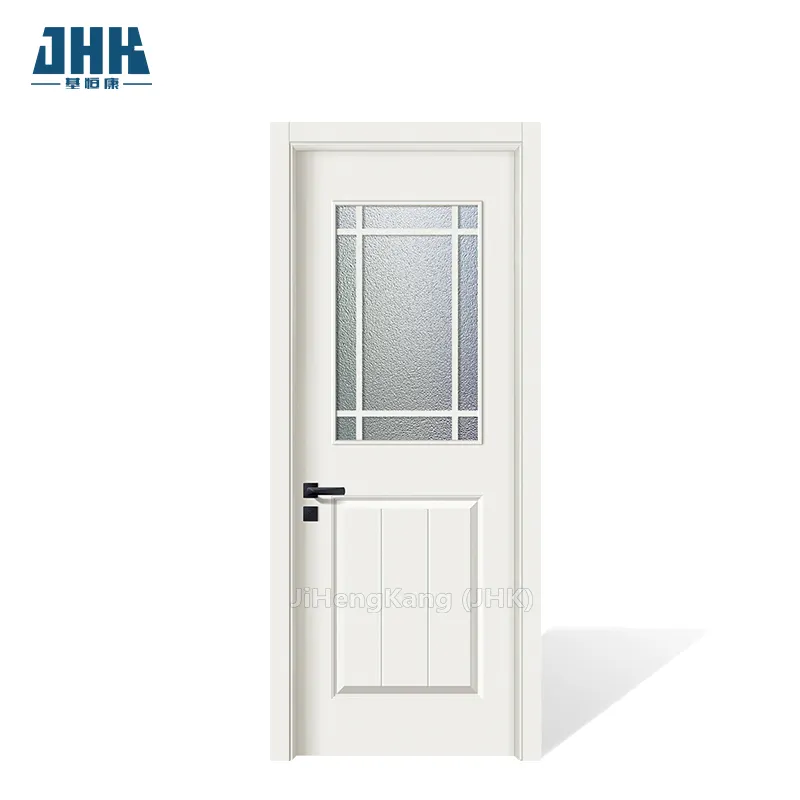 JHK-G35 white primer smooth with tempered glass 9 LITE MISSION 1 PANEL Simple design glass door Door Modern low price The glass