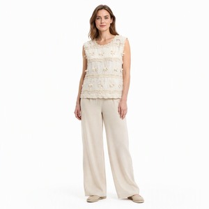 <span class=keywords><strong>Gilet</strong></span> Senza Maniche da <span class=keywords><strong>Donna</strong></span> Personalizzato OEM, con Bordo all'Uncinetto, Applicazioni Floreali e Orlo Smerlato, <span class=keywords><strong>Gilet</strong></span> <span class=keywords><strong>Beige</strong></span> da Sovrapporre - Product Image 1
