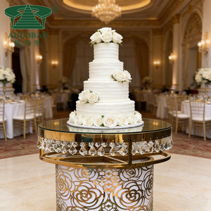 Elegantes mesas laterales para tartas de boda con marco de acero inoxidable y cristales rosados. - Product Image 2