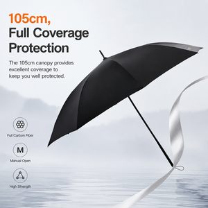 Parapluie de protection solaire UPF50, style professionnel, diamètre 105 cm, ouverture manuelle, fibre de carbone légère, logo personnalisé, parapluie droit - Product Image 1