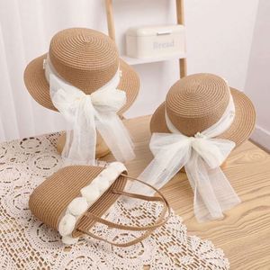 Nouveau style 2024 : Ensemble chapeau de paille et sac avec nœud en osier, pour mariage en extérieur, protection solaire, pour parents et enfants, idéal pour l'été - Product Image 3