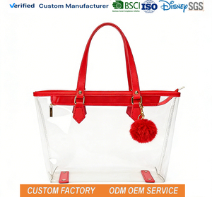 Bolsa de Mano Transparente Grande con Colgante de Peluche, Bolsa de PVC Transparente de Moda para Mujer, para Viajes y Playa - Product Image 1