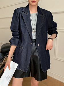 Thiết Kế Mới Chất Lượng Cao Phụ Nữ Denim Áo Khoác Blazer Phù Hợp Phù Hợp Phù Hợp Ve Áo Cổ Áo Giản Dị Dài Tay Áo Jean Áo Khoác - Product Image 3