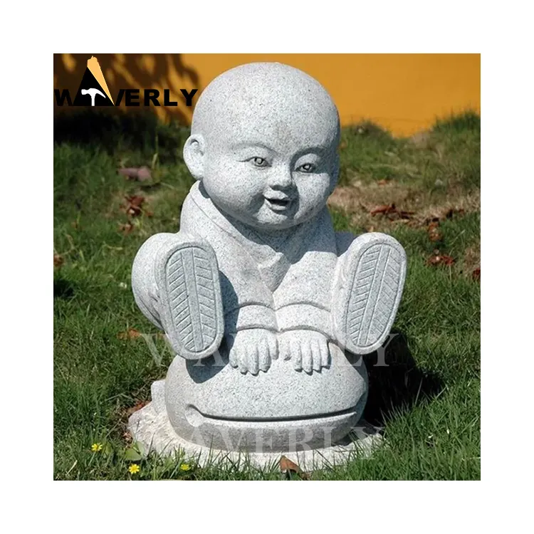 Vente en gros personnalisé pierre petit moine Sculpture religieuse granit marbre Shaolin bébé moine bouddha Statue de jardin Statues à vendre