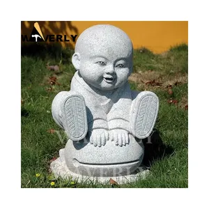 批发定制石头小和尚宗教雕塑花岗岩大理石少林婴儿和尚佛像花园雕像出售