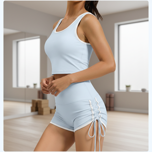 Drawstring Elastic Waist High-Waisted <b>Tight</b> Sports <b>Shorts</b> for Women Running Training Fitness Yoga Pants - Product Image 1