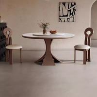 Ensemble table et chaises de salle à manger en bois de style français vintage du milieu du siècle, plateau en ardoise, base sur piédestal, design de luxe léger, usage domestique, petit modèle