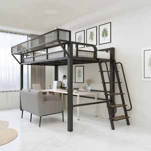 <span class=keywords><strong>Lit</strong></span> <span class=keywords><strong>superposé</strong></span> en fer style loft nordique, design duplex à deux niveaux, gain de place, avec bureau et rangement, pour dortoir et appartement - Product Image 2