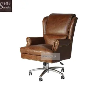 Chair Chair Chair Custom Luxury Executive Vintage Red Genuine Leather Office Chair Stainless Steel Luxury Swivel Boss Chair For Home Office