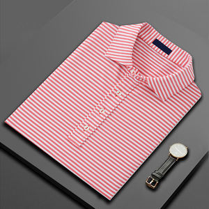 ออกแบบเสื้อโปโลผ้าโพลีเอสเตอร์ผสมสแปนเด็กซ์คุณภาพสูง พิมพ์ลายทั่วตัว ลายทาง ผ้าถักเนื้อสัมผัสพิเศษ สำหรับกอล์ฟ พร้อมโลโก้สั่งทำ - Product Image 6