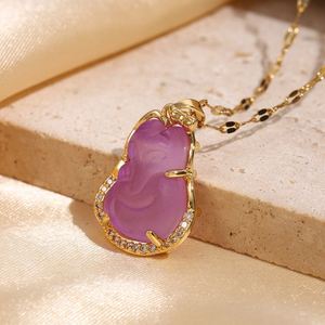 Collier en Acier Inoxydable avec Pendentif en Cristal Blanc et Violet, Collier en Pierre en Forme de Renard Porte-Bonheur, Collier en Moissanite pour Femme - Product Image 4