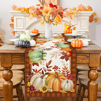 Chemin de table d'automne avec citrouilles oranges, feuilles d'érable et fleurs, 13x72 pouces, 13x90 pouces, pour la décoration de table de cuisine pour l'automne, Thanksgiving et la récolte