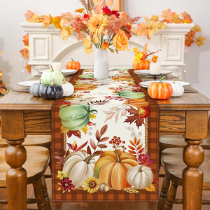 Runner da Tavola Autunnale con Zucche Arancioni 13x72 Pollici 13x90 Pollici, Decorazione per Tavolo da <span class=keywords><strong>Cucina</strong></span> con Foglie d'Acero e Fiori per il Ringraziamento - Product Image 2
