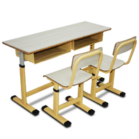 Bureau d'école en bois à double hauteur, design moderne, certifié ISO14001 et ISO9001, avec chaise et table d'étude réglables