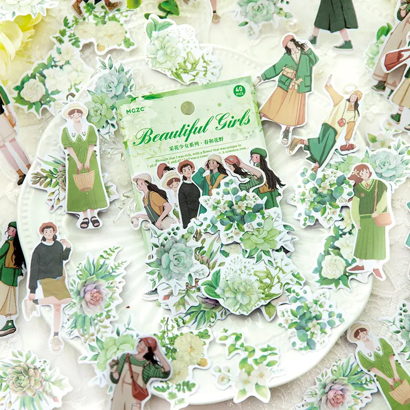40 buah/pak stiker koleksi bunga seri perempuan dekorasi jurnal kolase bahan stiker dasar Diy 6model